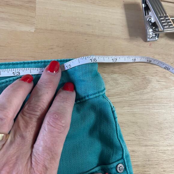 Chico's jeans pants women's 10 Grilfriend So Slimming Crop teal green raw hem - Picture 8 of 16